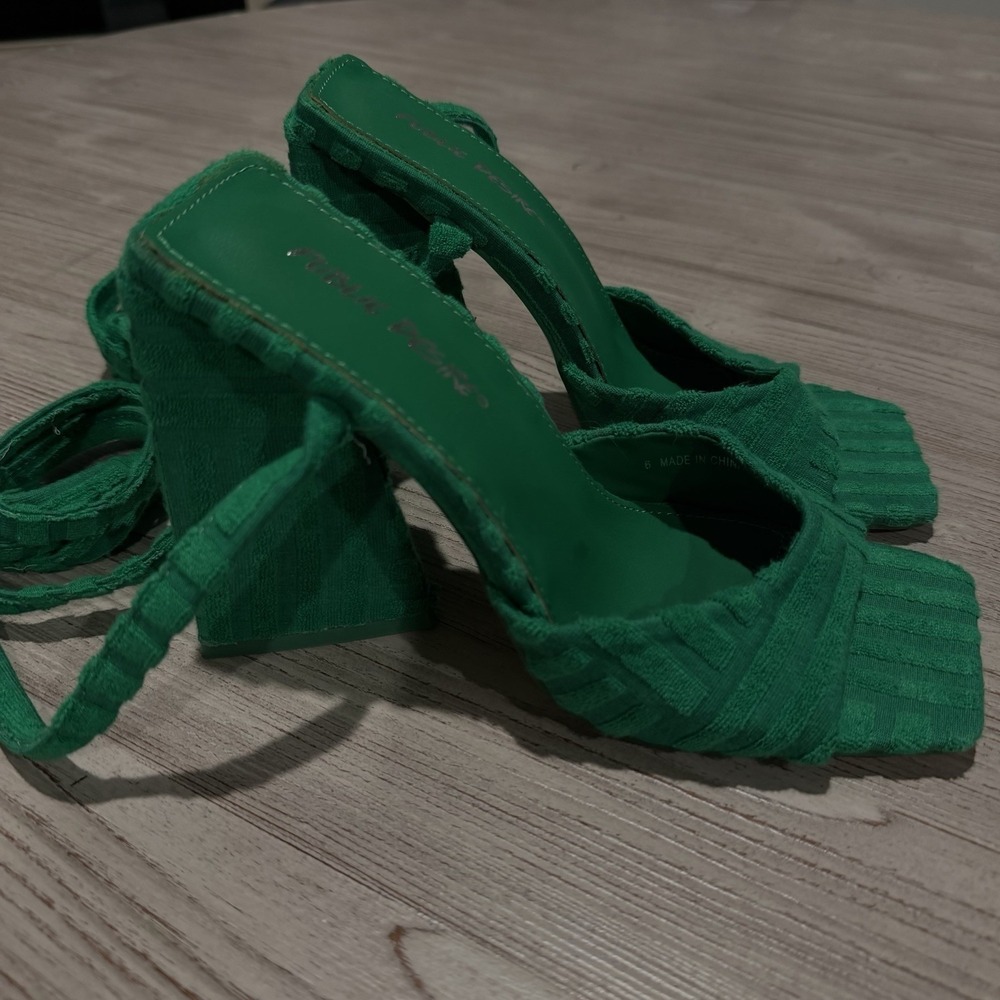 Public Desire ASOS Green Mojito Towelling Wrap Block Heel Strap Sandals US 6 NEW - Picture 10 of 16